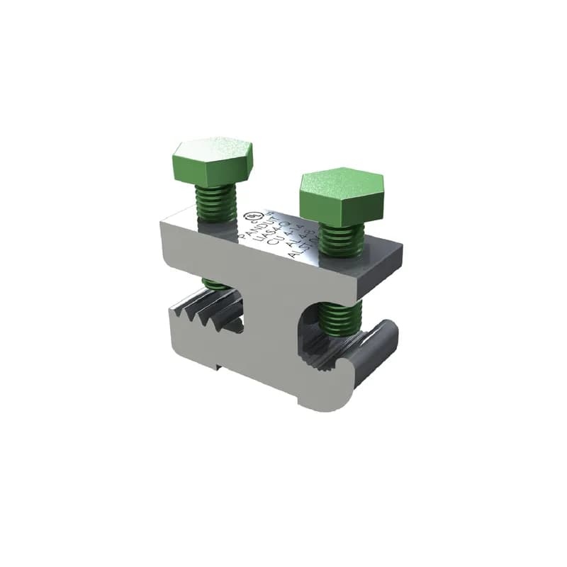 Panduit LIAS4-Q - The LIAS4-Q Tin Plated Lay in Lug is used to connect a grounding electrode conductor to a galvanized steel or anodized aluminum I-beam, a metal frame or cable tray. The compression screw penetrates surface paint or oxide to create electrical contact. Eliminates need to pre-drill.