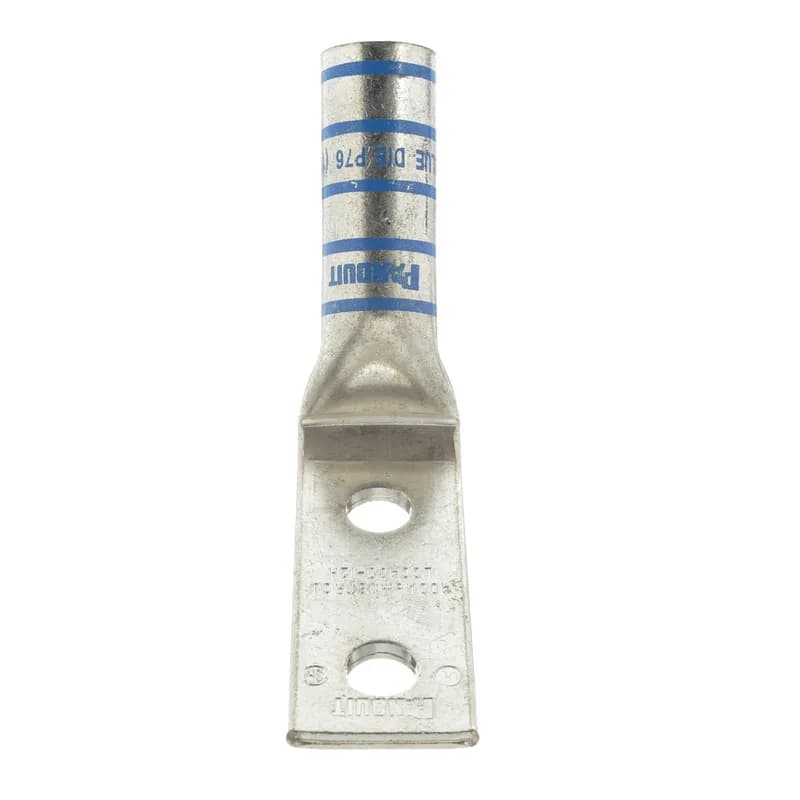 Panduit LCC400-12H-6 - Two-hole, long barrel lug, 400 kcmil wire, 1/2 stud hole, 1 3/4 hole spacing, 45 angle tongue.