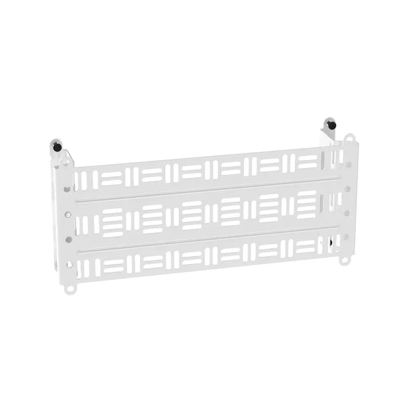 The Multi-Purpose enclosure shelf is designed to mount small equipment within the enclosure, such as ONTs and AV equipment. The one-piece steel shelf mounts inside of the enclosure using the push/pull mounting pins. Color: White