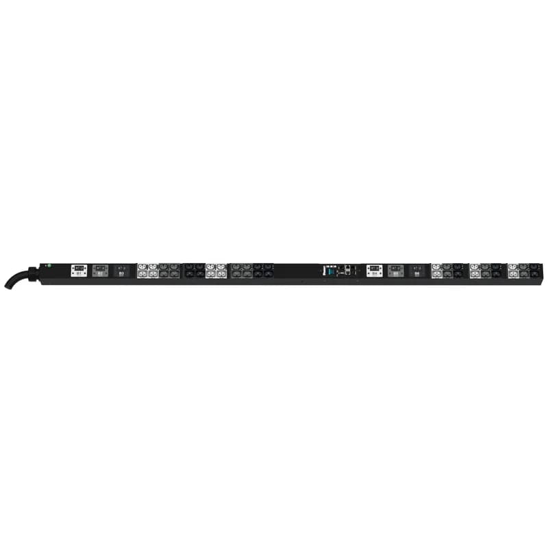 The Panduit G6 Monitored Input PDU features (21)C13/C15, (21)C13/C15/C19/C21 outlets. This PDU is designed with combination outlets which allows the receptacle to be used as an C13/C15/C19 or C21 outlet. It is a 60 amp 208V three phase PDU with an IEC 60309 3P+E 9h 60A (IP44) input plug and a 10 foot (3m) power cord. The PDU is black.