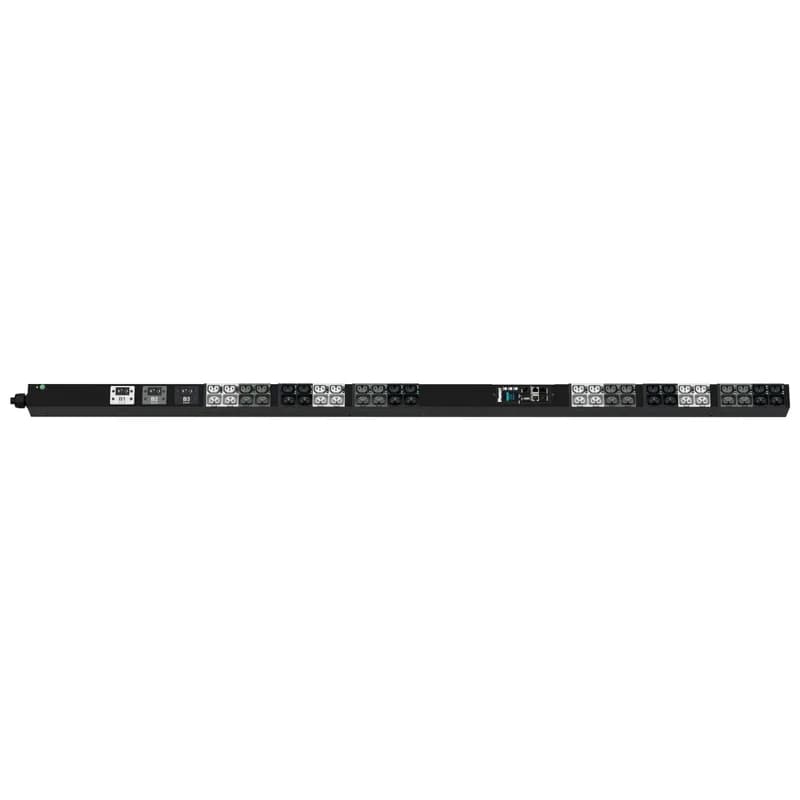 The Panduit G6 Monitored & Switched per Outlet PDU features (24)C13/C15, (24)C13/15/C19/C21 outlets. This PDU is designed with combination outlets which allows the receptacle to be used as an C13/C15/C19 or C21 outlet. It is a 30 amp 208V three phase PDU with an L15-30P input plug and a 10 foot (3m) power cord. The PDU is black.