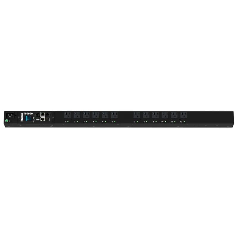 Panduit P12E20G - The Panduit G6 Monitored Switched PDU features (12) 5-20R outlets. It is a 15 amp, 120 V, single phase PDU with a NEMA 5-15P input plug and a 10 foot (3m) power cord. The PDU is black.