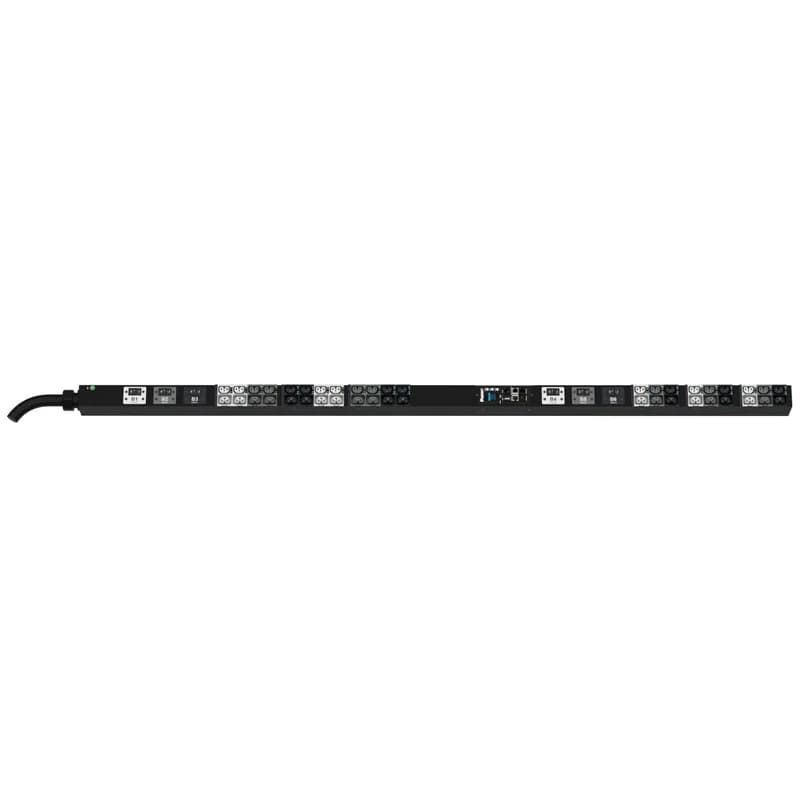 The Panduit G6 Monitored & Switched per Outlet PDU features (21)C13/C15, (21)C13/C15/C19/C21 outlets. This PDU is designed with combination outlets which allows the receptacle to be used as an C13/C15/C19 or C21 outlet. It is a 50 amp 208V three phase PDU with an CS8365 input plug and a 10 foot (3m) power cord. The PDU is black.