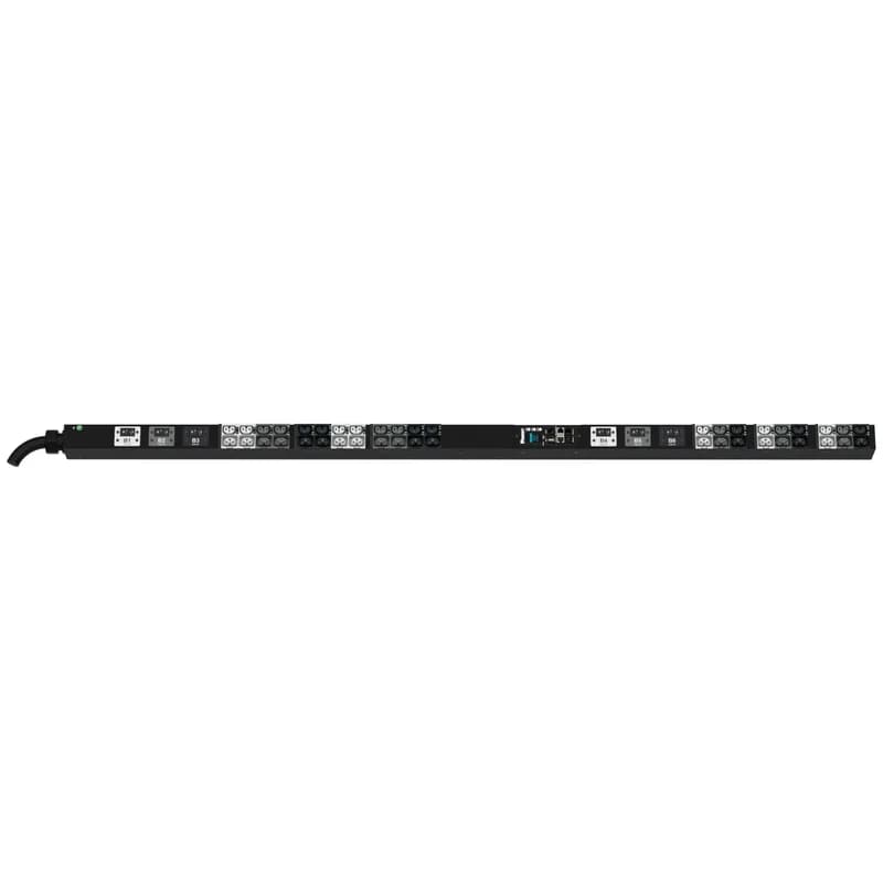 The Panduit G6 Monitored & Switched per Outlet PDU features (21)C13/C15, (21)C13/C15/C19/C21 outlets. This PDU is designed with combination outlets which allows the receptacle to be used as an C13/C15/C19 or C21 outlet. It is a 60 amp 208V three phase PDU with an IEC 60309 3P+E 9h 60A (IP44) input plug and a 10 foot (3m) power cord. The PDU is black.
