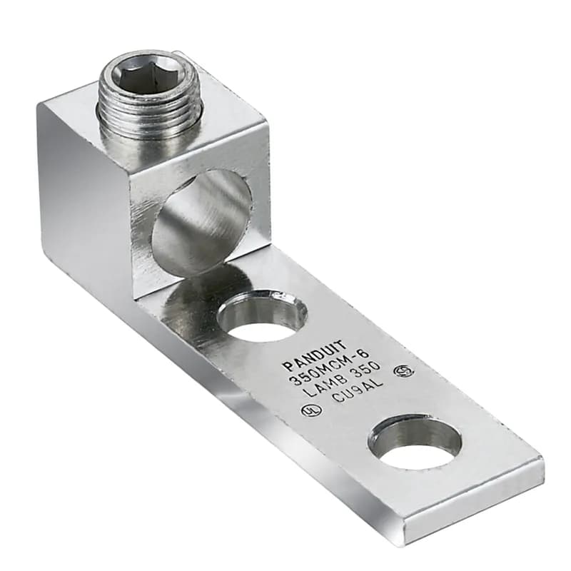 Two-hole, aluminum, single barrel lug, type LAMB, NEMA hole sizes and spacing, 500 kcmil - 1000 kcmil, 1/2 (12.7mm) stud hole.