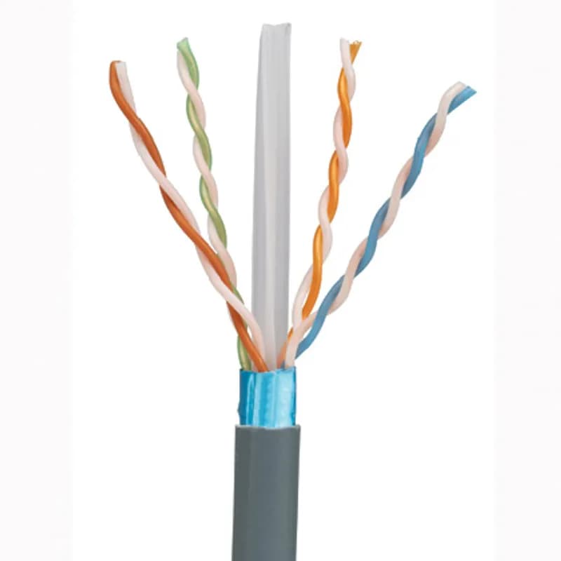 Category 6 cable shall exceed the ANSI/TIA-568.2-D Category 6 componentstandard. The conductors shall be 23 AWG construction with HDPE insulation.The copper conductors shall be twisted in pairs, separated by a cross divider,and all four pairs shall be covered with an overall foil and a flame-retardant(CMR) PVC jacket.