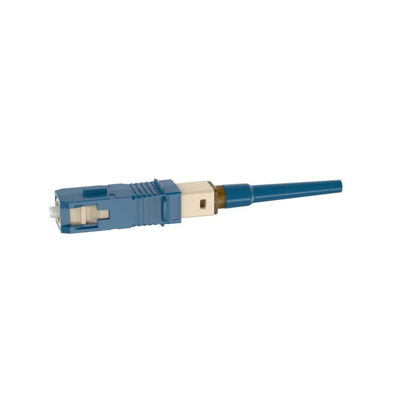 Panduit FSOCSC9 - The OmniSplice SC-UPC Fiber Optic Connector is a singlemode 9/125?m OS2 simplex fiber connector. Termination can be done in about two minutes on several common splice machine brands. The connector consists of a ferrule assembly with a bare fiber stub, a blue front housing, a rear housing with integral blue boot, and a splice protection sleeve.