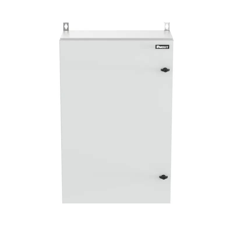 Panduit IDFLP6 - The 6RU TrueEdge Low-Profile Industrial Distribution Frame (IDF) vertically mounts up to 38" of active equipment depth in a slim on-wall enclosure. Adjustable equipment brackets accommodate server and/or switch applications with flexible space for patching, power, and cable management. Three gland plates allow for cooling options and optimal equipment access. The UL NEMA Type 4/12, IP66 certification ensures protection for networking equipment in an industrial or harsh environment.