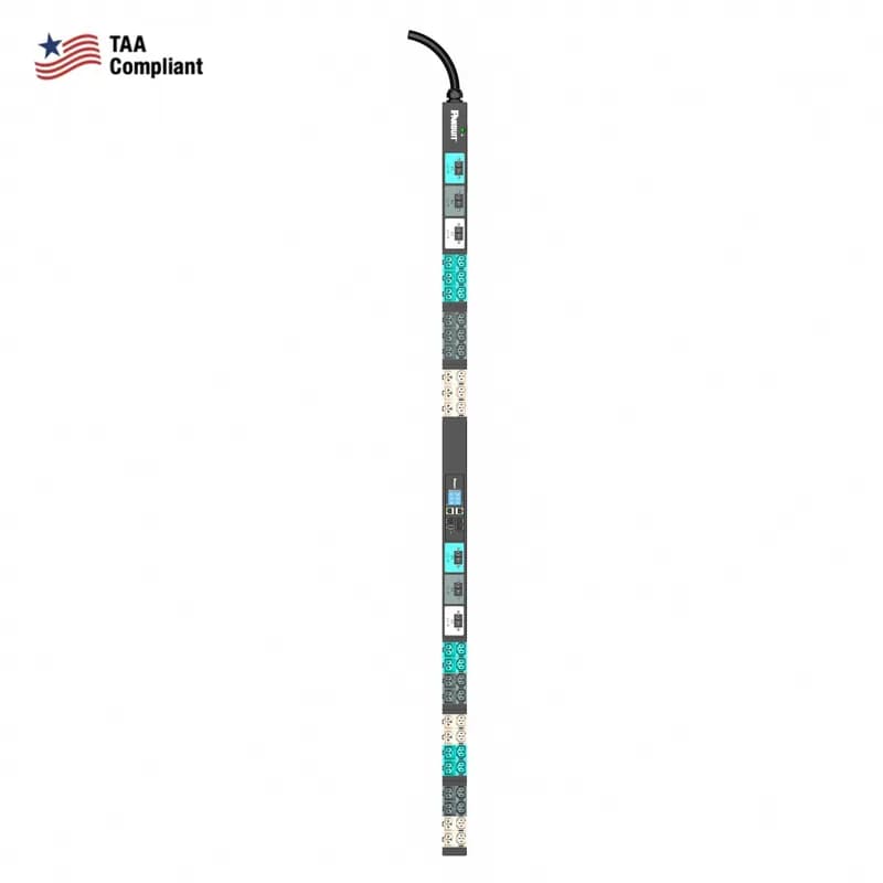 Panduit E42D07LTAA - TAA EL2P MI PDU, 30 AMP, (21)C13/C15, (21)C13/C15/C19/C21, NEMA L22-30P-3M, BLACK