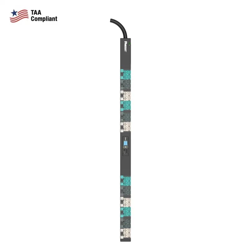 Panduit E48D31LTAA - TAA EL2P MI PDU, 60/63 AMP, (24)C13/C15, (24)C13/C15/C19/C21, IEC 60309 3P+N+E 6h 60A/63A (IP44)-3M, BLACK
