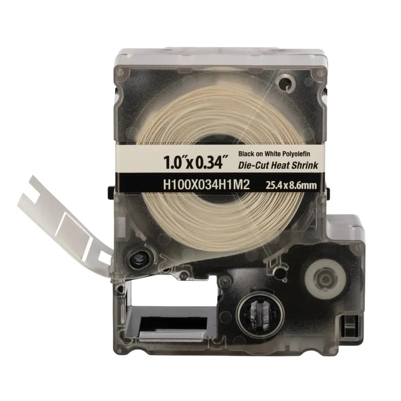 Panduit H100X034H1M2 - The PXE™ Military-Grade Polyolefin Die-Cut Heat Shrink Labels are fast loading and include both label material and ribbon to make changing labels easy. Compatiable with Easy-Mark™ Labeling Software. For use with MP500 and MP550 Printers. Shrink ratio 3:1. 0.37" W x 1.00' L (9.3 mm x 25.4 mm) Cable diameter 0.075" - 0.212" (1.9 mm - 5.4 mm) Color White.
