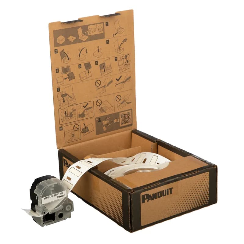 Panduit H100X034H1M3 - The PXE™ Military-Grade Polyolefin Die-Cut Heat Shrink Bulk Labels are fast loading and include both label material and ribbon to make changing labels easy. Compatiable with Easy-Mark™ Labeling Software. For use with MP500 and MP550 Printers. Shrink ratio 3:1. 0.37" W x 1.00' L (9.3 mm x 25.4 mm) Cable diameter 0.075" - 0.212" (1.9 mm - 5.4 mm) Color White.