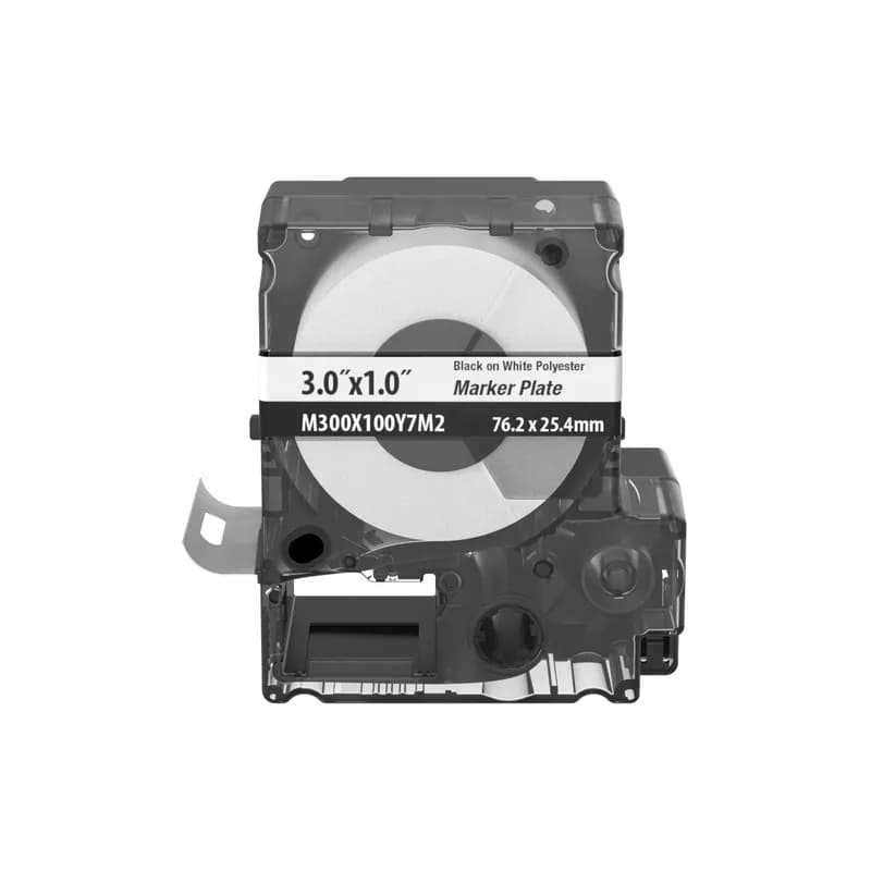 Panduit M300X100Y7M2 - The PXE™ Non-Adhesive Halogen Free Marker Plate offers crisp, clear legends with superior legibility. The marker plate allows for mounting flexibility, attachable in a horizontal or vertical orientation. Designed for use with Panduit PXE™ MP500 and MP550 Printers. Polyester/Polyolefin. 3.00" W x 1.00" L (76.2 mm x 25.4 mm). Color White. 60 Markers per cassette.