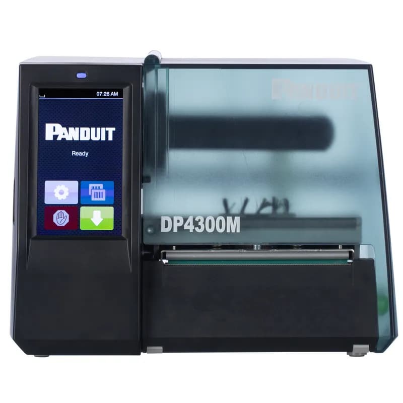 Panduit DP4300M - The DP4300M Thermal Transfer Desktop Printer has 300 dpi resolution and 5.9" per second maximum print speed. Print a variety of self-laminating labels, component labels, non-laminated labels, heat-shrink labels, marker plates, and continuous tapes up to 4" wide. It includes Easy-Mark™ Labeling Software, RMEH4BL black hybrid ribbon, a USB cable, a user manual, a quick start card, and US power cord. For use in North America.
