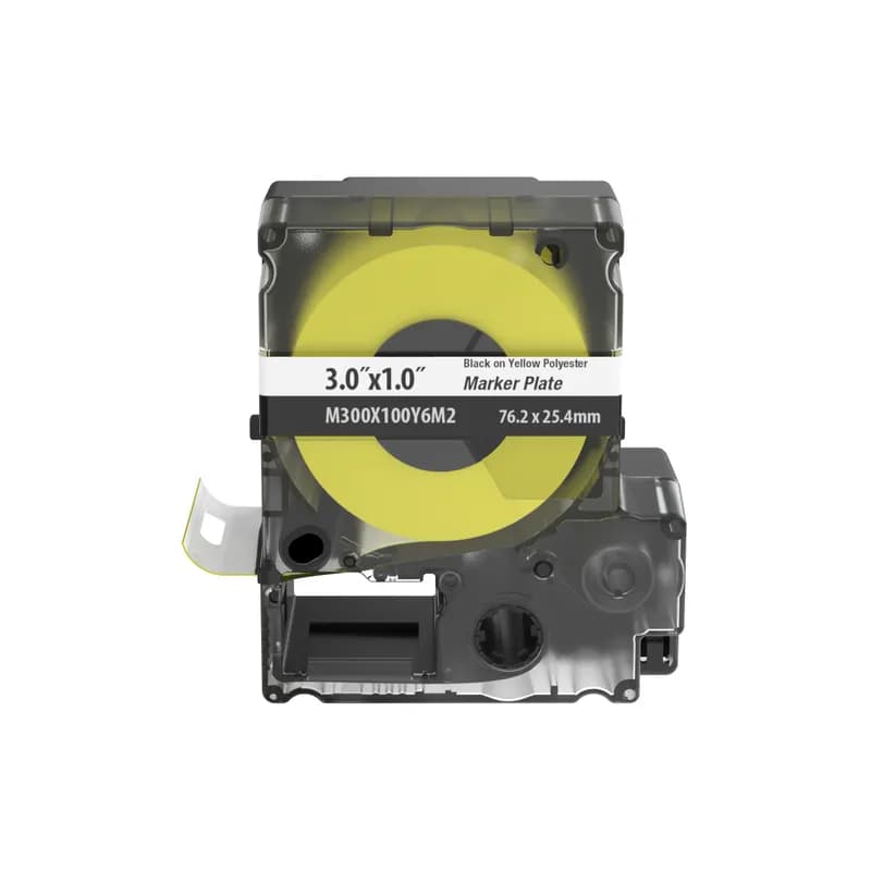 Panduit M300X100Y6M2 - The PXE™ Non-Adhesive Halogen Free Marker Plate offers crisp, clear legends with superior legibility. The marker plate allows for mounting flexibility, attachable in a horizontal or vertical orientation. Designed for use with Panduit PXE™ MP500 and MP550 Printers. Polyester/Polyolefin. 3.00" W x 1.00" L (76.2 mm x 25.4 mm). Color Yellow. 60 Markers per cassette.