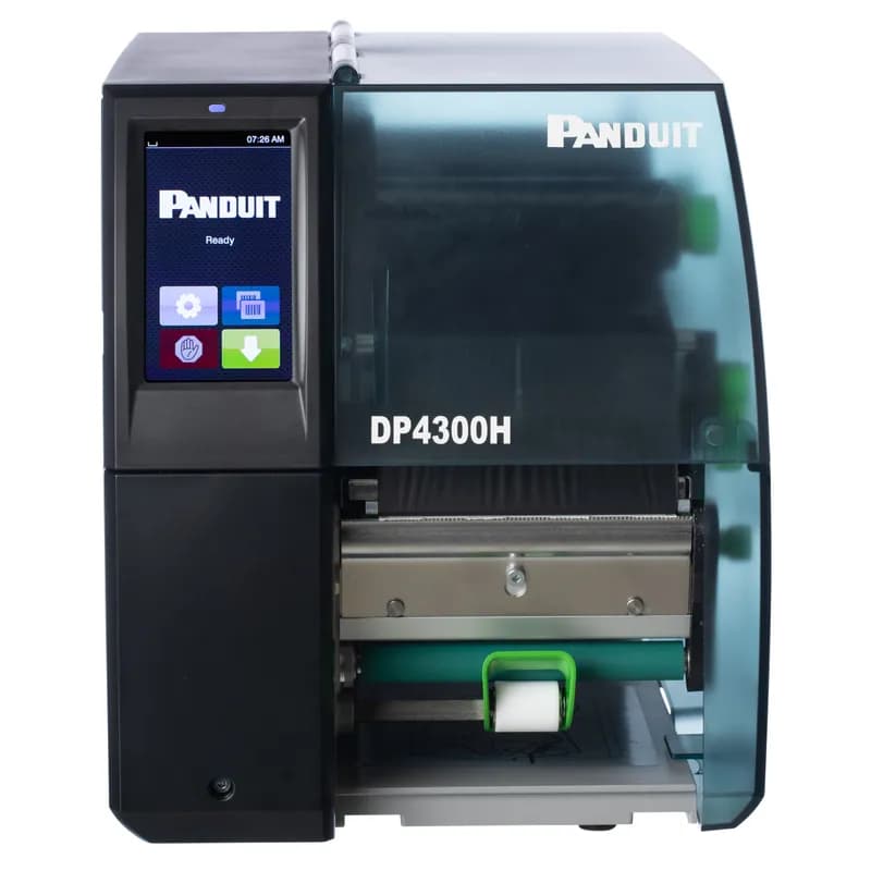 Panduit DP4300H - The DP4300H Thermal Transfer Desktop Printer produces high-quality print-on-demand labels for a wide range of applications. Easily print raised panel labels, electrical component labels, network component labels, arc flash labels, and safety signs for equipment and facility identification. Includes 300 dpi printer, Easy-Mark™ Labeling Software, 1 roll of RHEH4BL black hybrid ribbon, USB cable, quick start guide, and U.S. power cord; for use in North America.
