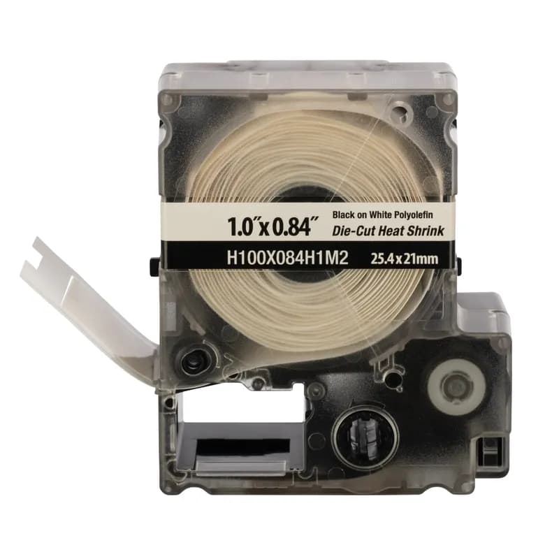 Panduit H100X084H1M2 - The PXE™ Military-Grade Polyolefin Die-Cut Heat Shrink Labels are fast loading and include both label material and ribbon to make changing labels easy. Compatiable with Easy-Mark™ Labeling Software. For use with MP500 and MP550 Printers. Shrink ratio 3:1. 0.89" W x 1.00' L (22.5 mm x 25.4 mm) Cable diameter 0.189" - 0.547" (4.8 mm - 13.9 mm) Color White.