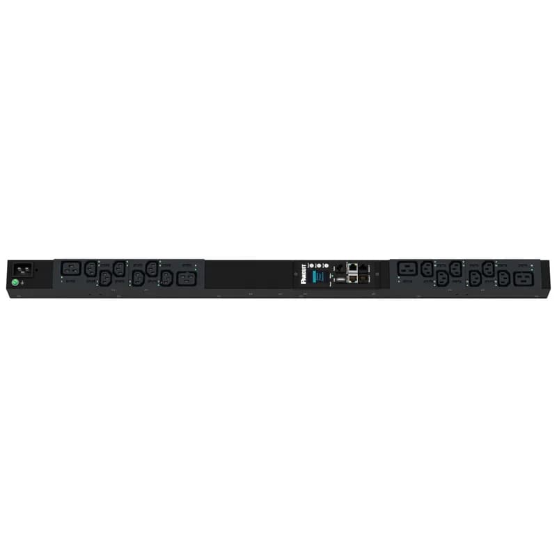 Panduit P16E27G - The Panduit™ G6 Monitored Switched PDU features (12) C13 and (4)C19 outlets. It is a 16 amp, 230 V, single phase PDU with an IEC 60309 2P+E 6h 16A (IP44) input plug and a 10 foot (3m) power cord. The PDU is black.