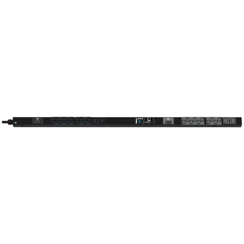 Panduit P24D03G - The Panduit™ G6 Monitored Input PDU features (20) C13 and (4) C19 outlets. It is a 32 amp, 230 V, single phase PDU with an IEC 60309 2P+E 6h 32A (IP44) input plug and a 10 foot (3m) power cord. The PDU is black.