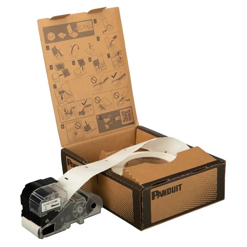 Panduit S150X150VAMB - The PXE™ Die-Cut Self-Laminating Label Bulk Cassette includes both label material and ribbon for easy changeover. Self-laminating vinyl adhesive labels for wire/cable identification include a white print-on area and a clear overlaminate. For use with the MP500 and MP550 printers. 1.50" x 1.50" (38.1 mm x 38.1 mm) with 0.50" (12.7 mm) print-on area. 950 labels per cassette.