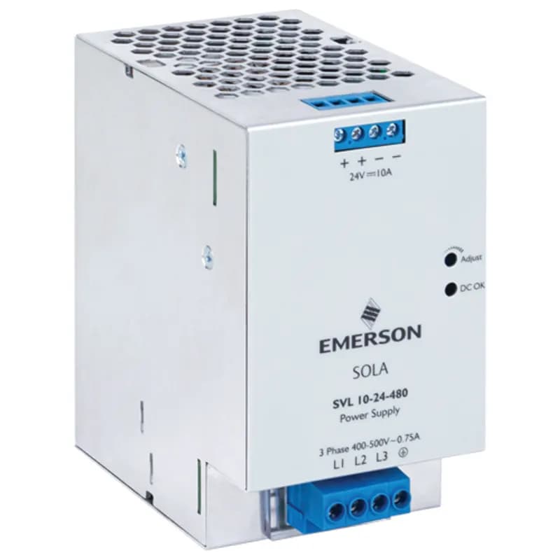SolaHD SVL-10-24-480 - SVL Essential Din Rail Series, Nominal Output Voltage: 24VDC, Nominal Output Current: 10A, Max. Power: 240W, Frequency Rating: 50/60Hz, Three-Phase, DIN Rail Mounting