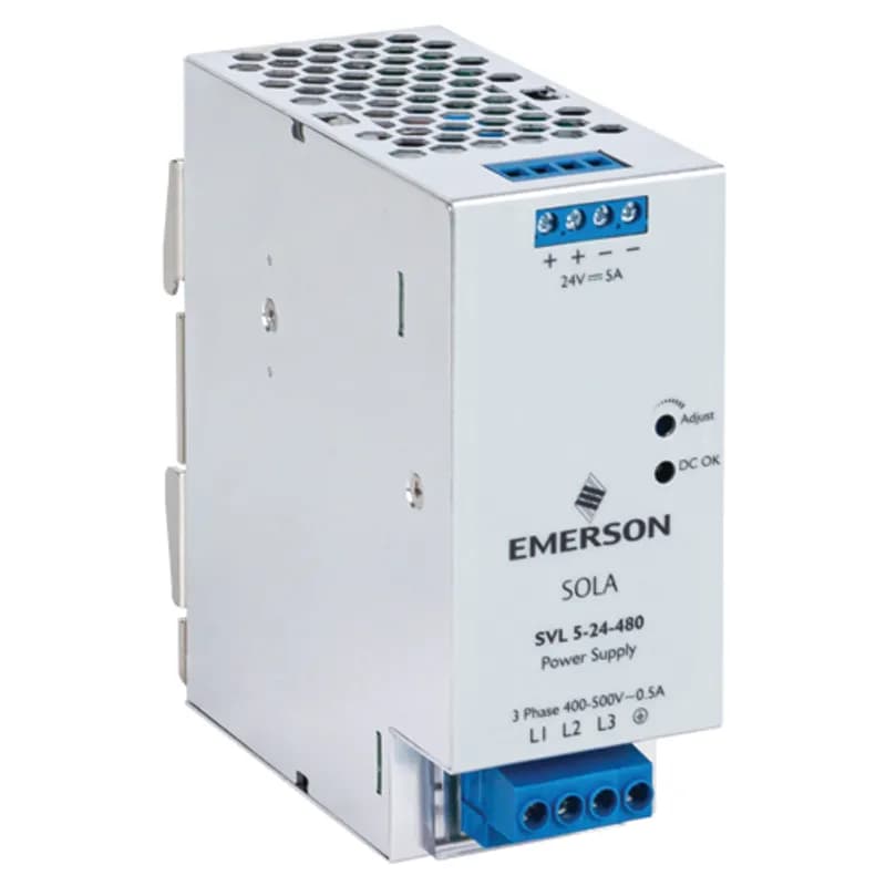 SolaHD SVL-5-24-480 - SVL Essential Din Rail Series, Nominal Output Voltage: 24VDC, Nominal Output Current: 5A, Max. Power: 120W, Frequency Rating: 50/60Hz, Three-Phase, DIN Rail Mounting