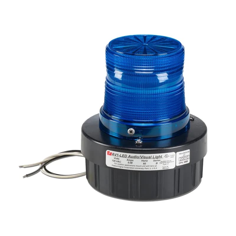 Audible Visual Flashing LED Light, UL and cUL, 120VAC, Blue