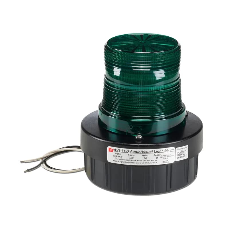 Audible Visual Flashing LED Light, UL and cUL, 120VAC, Green