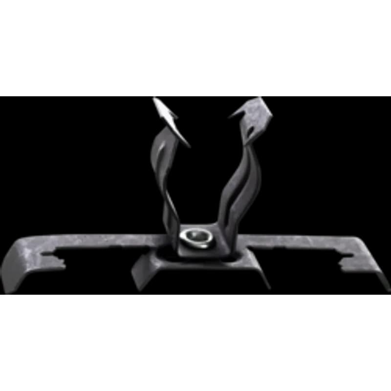 Multi-function clip assembly for attaching conduit and boxes to flanges, wire, or rod. It is made of spring steel with a zinc phosphate finish. The clip fits 1/2" EMT and has black color with two mounting holes.