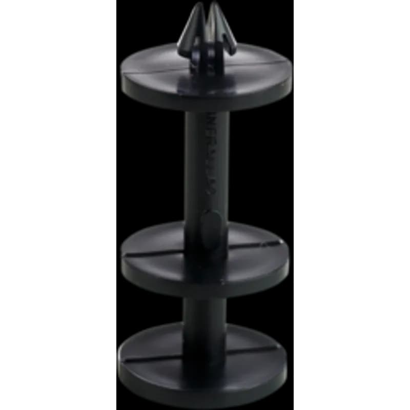 Plastic far side electrical box support that mounts to the back of 1-1/2 in or 2-1/8 in boxes. It is designed for 3-5/8 in steel studs and is intended for electrical box applications. The support is made of black plastic with molded construction.
