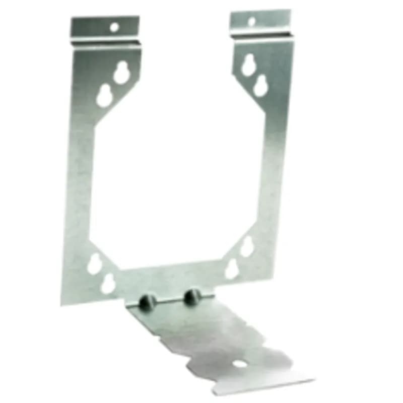 Electrical box mounting bracket and box support for 2-1/2, 3-1/2, and 4 inch wood or metal studs. It is made of pre-galvanized steel with a silver finish. The bracket is stamped and sized 5.68 x 4.75 x 4.00.
