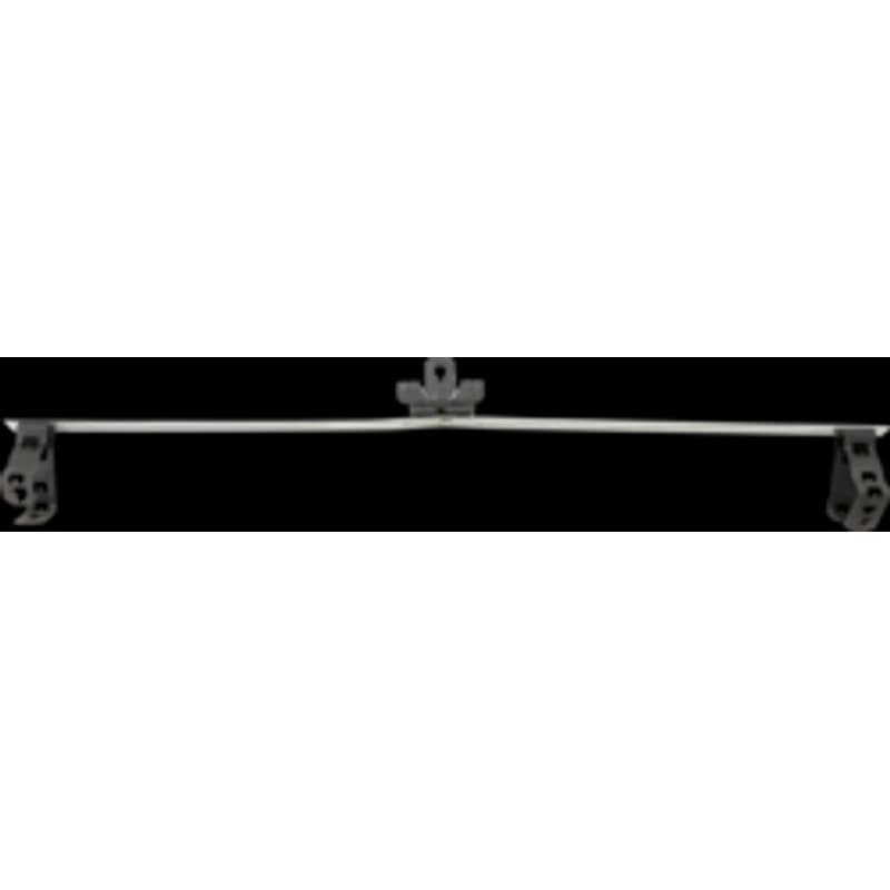 A support fastener used to secure conduit and electrical boxes to most structures. It is manufactured from steel and spring steel with a pre-galvanized steel body and Black Claw spring steel fasteners riveted to the part. The listed dimensions are 18 in width, 3-1/8 in height, and 1-3/8 in depth. It is designed to mount 4 in square boxes to 1/2 in to 3/4 in conduit and fits flanges from 1/8 in to 1/4 in.