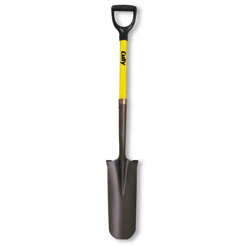 Minerallac Company 37162 - This is a trench shovel with a classic trench shovel design. It has a fiberglass handle and a steel blade. The blade is 12.000" long and 4.000" wide, and the handle length is 48".