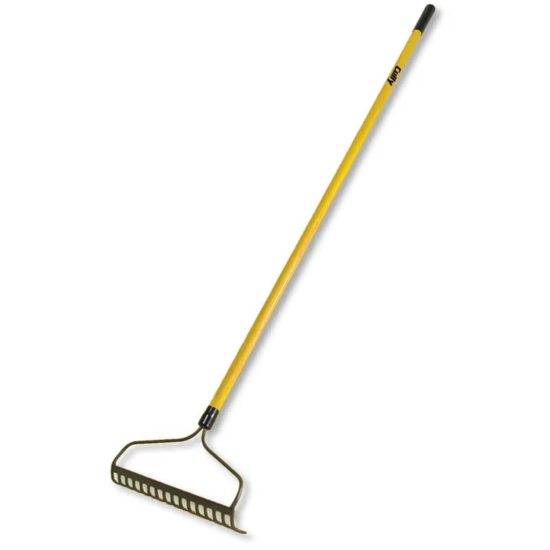 Minerallac Company 37166 - This is a trench clean-out shovel with a forged head and a 16-tine bow rake blade. It has a 60-inch fiberglass handle and a steel blade. The blade is 16.750 inches wide and 3.000 inches long.