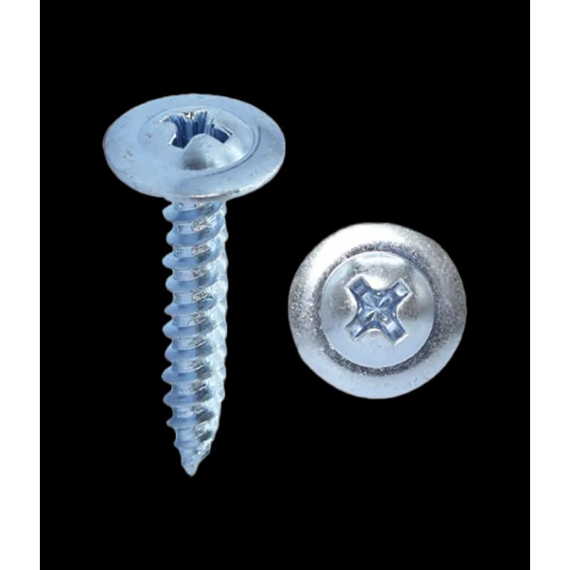 This is a sheet metal screw with a wafer head and Phillips drive. It is made of steel with a zinc plated finish and is sized 8 x 1-1/4 in. It is intended for use with sheet metal.