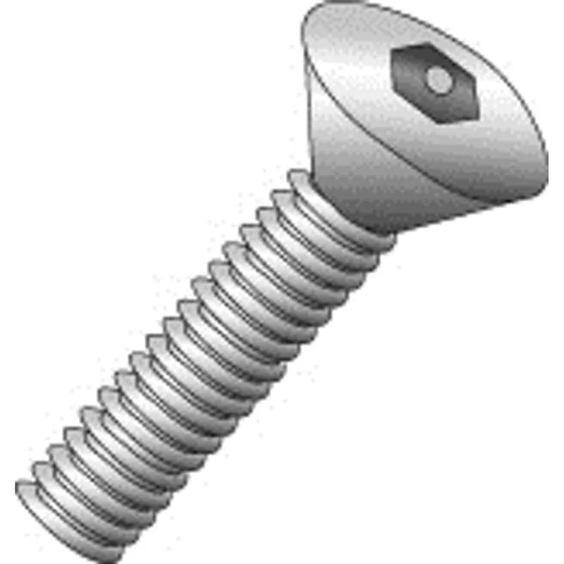A tamperproof machine screw with a flat head and socket pin drive. It is made of 18-8 stainless steel with a stainless finish for general atmospheric corrosion resistance. The screw size is 1/4-20 x 1-1/4 in, with a length of 1.250 in and 2A external threads at 20 TPI.