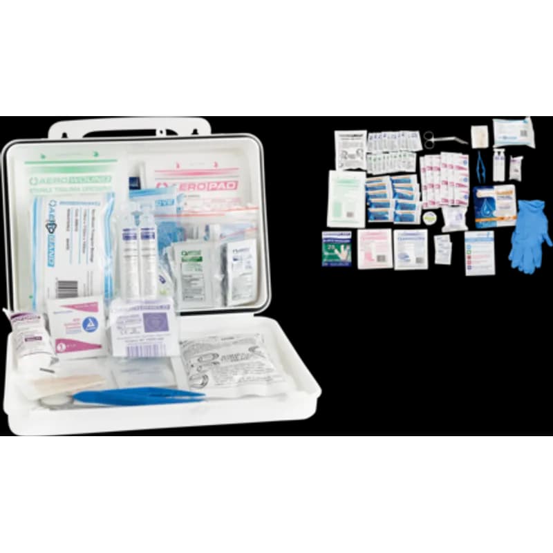 Minerallac Company 23300 - A first aid kit for 25 people that meets federal OSHA requirements 1910.151b. It comes in a water-resistant plastic case and is sized 9" x 8.375" x 2.5". The kit is intended for small to medium sized workplaces and includes 147 pieces.