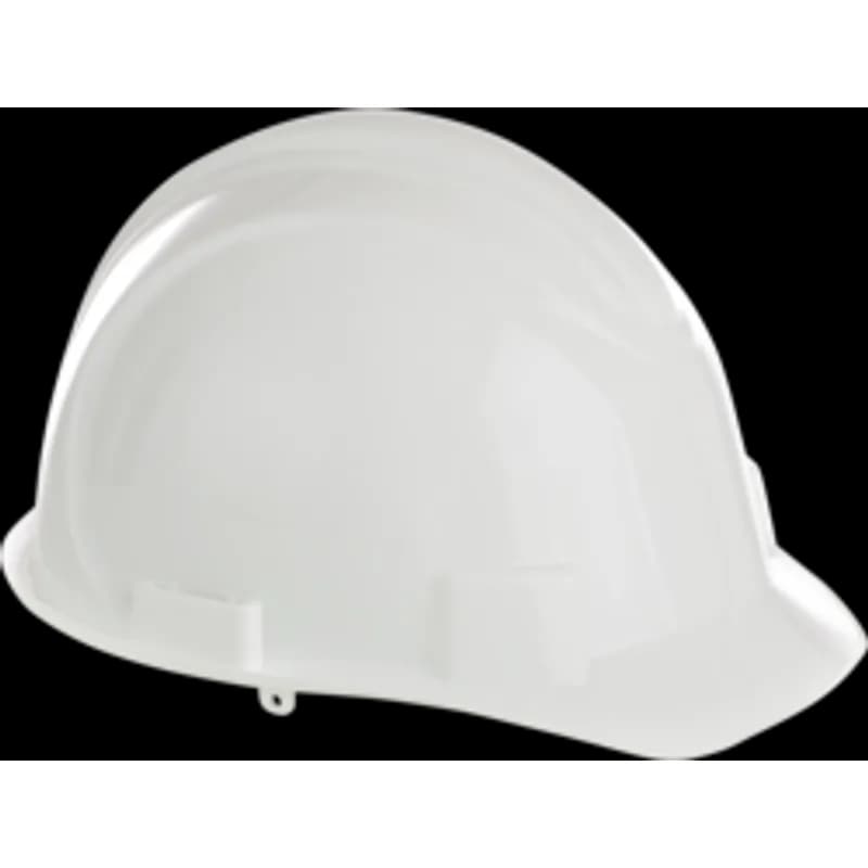 Minerallac Company 29430 - Hard hat with a contoured dome and short cap bill for greater upward vision. It is constructed from HDPE - High Density Polyethylene with a white shell and a ratchet & plastic suspension. The sweat band material is flame retardant treated fleecy cotton, and it includes accessory slots.