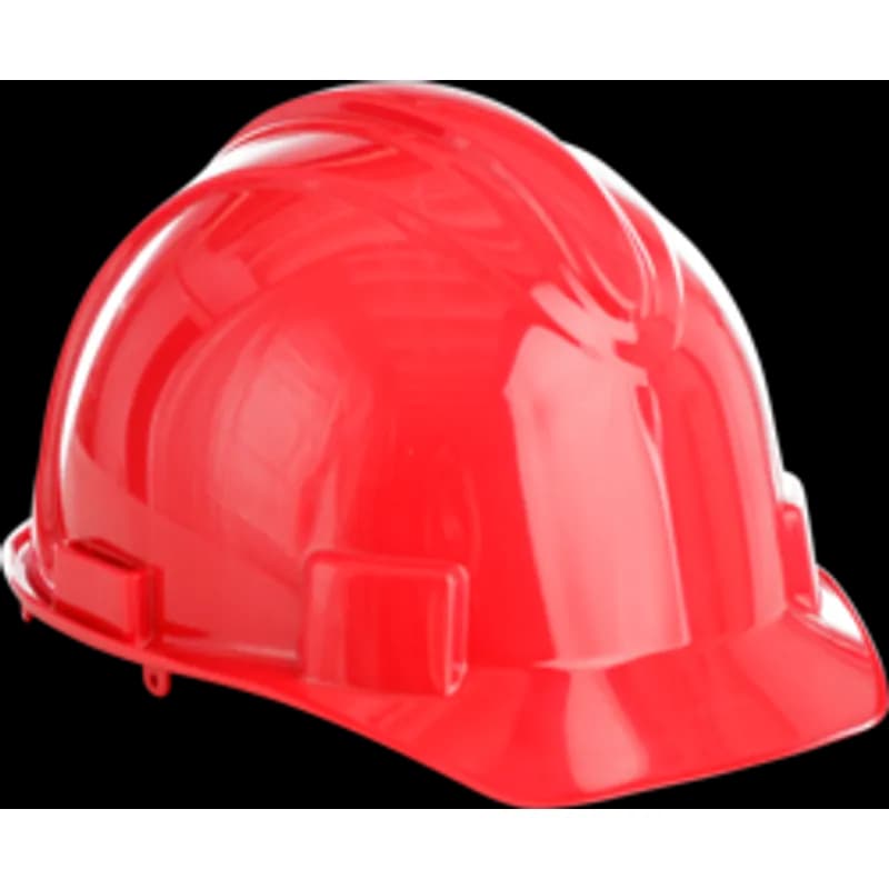 Minerallac Company 29438 - A Charger hard hat designed for impact protection and OSHA compliance. It has a red HDPE shell with a ratchet and plastic suspension and a flame retardant treated fleecy cotton sweat band. The contoured dome, short cap bill, and accessory slots support upward vision and accessory use.