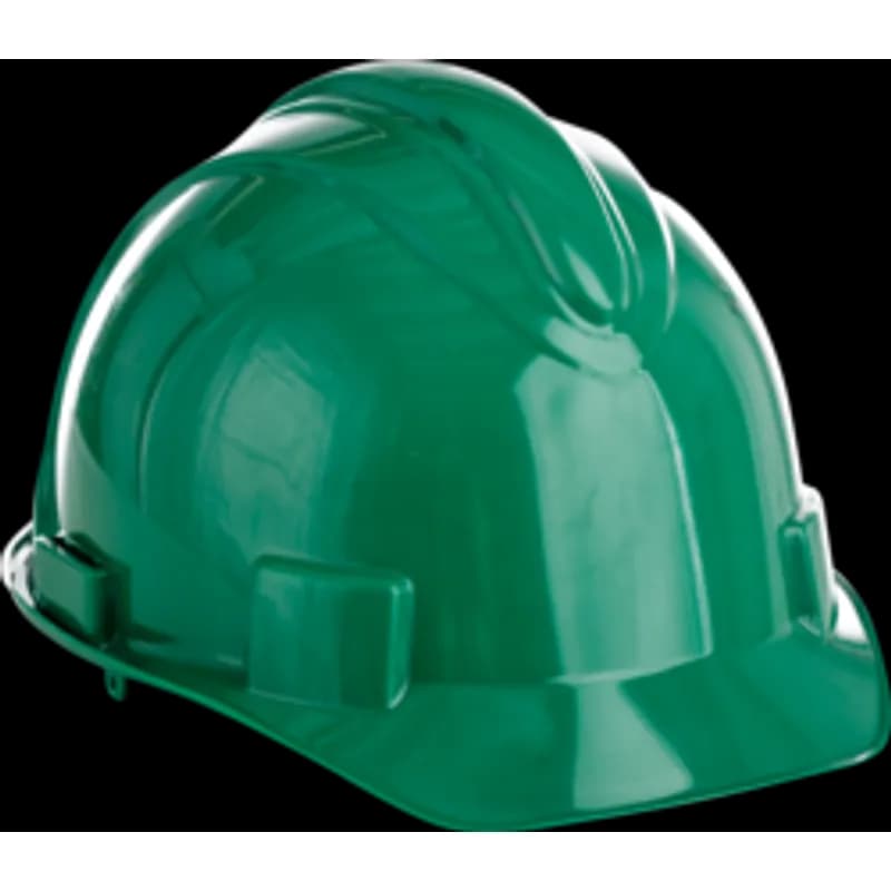Minerallac Company 29436 - Charger hard hat with a contoured dome and short cap bill for greater upward vision. It is made of HDPE (high density polyethylene) with a green shell and a ratchet & plastic suspension. The sweat band is flame retardant treated fleecy cotton, and the hat is constructed for the addition of a 4-point chin strap. It fits head sizes 6-1/2 thru 8 and has accessory slots.