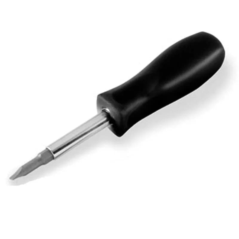 Minerallac Company 37005 - A 6-in-1 screwdriver with a quick change bit system and a comfortable ergonomic handle. It has a plastic red handle and a round shank. The overall length is 7-1/2 in, with a 4-1/8 in handle length and a 1-1/2 in handle diameter.
