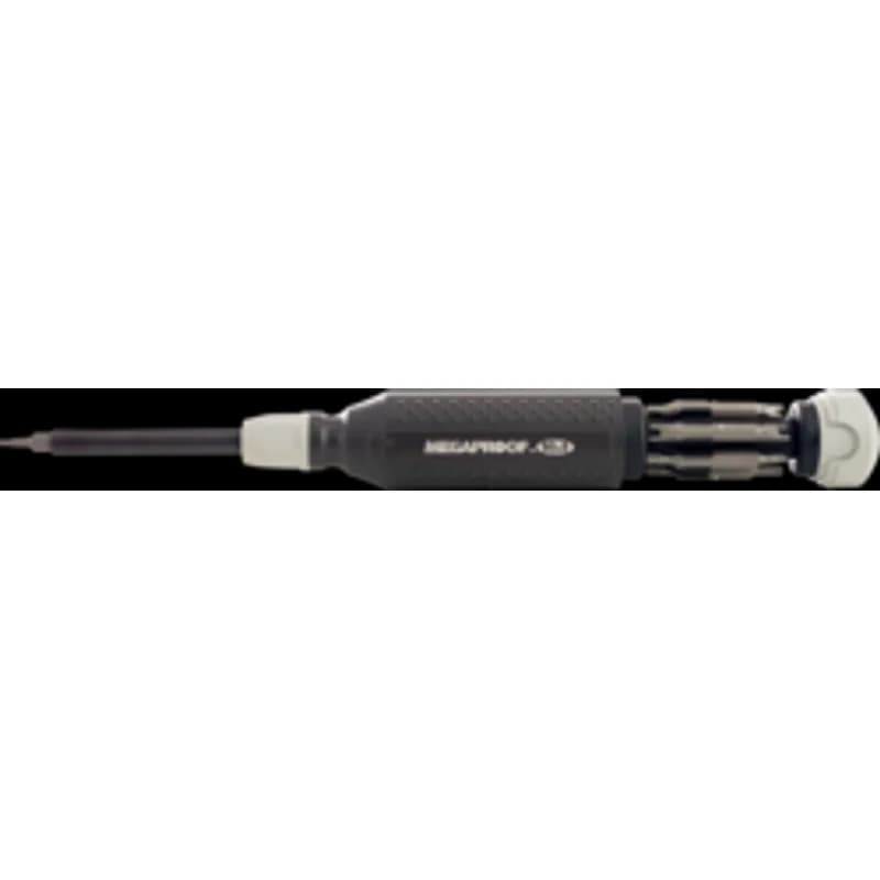 Minerallac Company 37011 - This is a screwdriver with 16-in-1 tamperproof tip selection. It has a plastic black handle with canister storage and a round shank. The overall length is 9-3/8 inches, with a 6-inch handle length, 1-1/2-inch handle diameter, and 2-1/2-inch shank length.