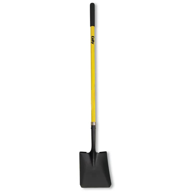 Minerallac Company 37253 - A size #2 square point shovel with an 11-1/4" blade and 47" fiberglass handle. It has a hollow back blade made of steel. The shovel includes 8-inch Tuffoam double-dip grips designed for industrial applications.