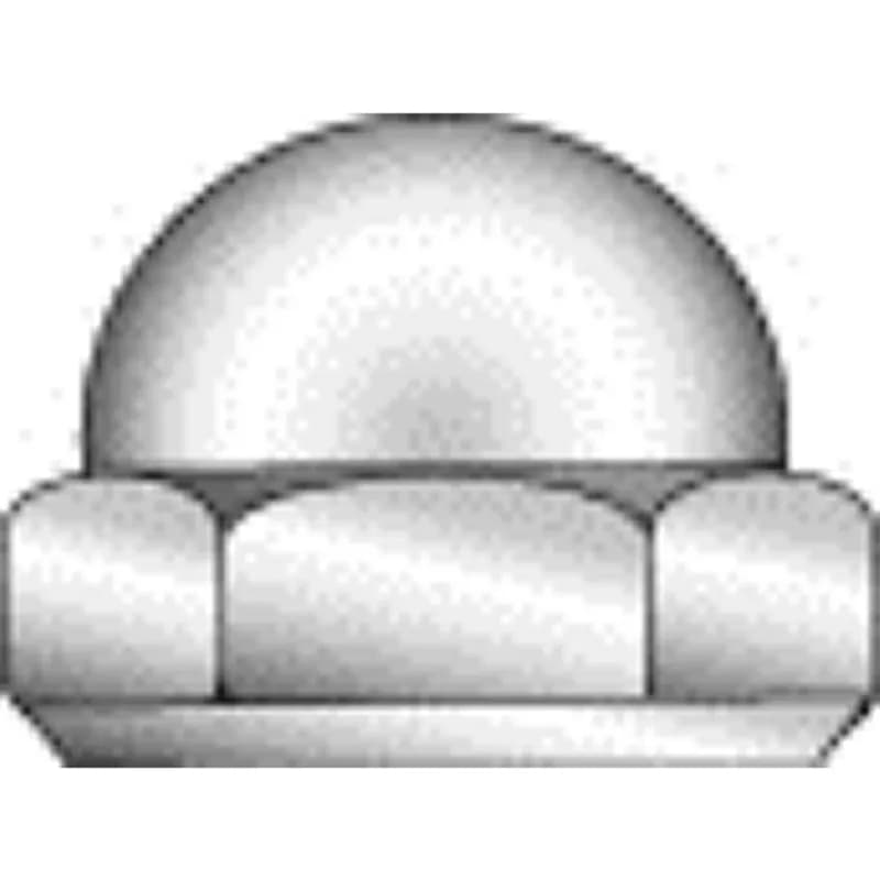 Acorn cap nut with a domed top to cover projecting threads. Made of steel with a zinc-plated finish. Sized #10 with 24 TPI internal threads and an outside diameter of 0.340 in.
