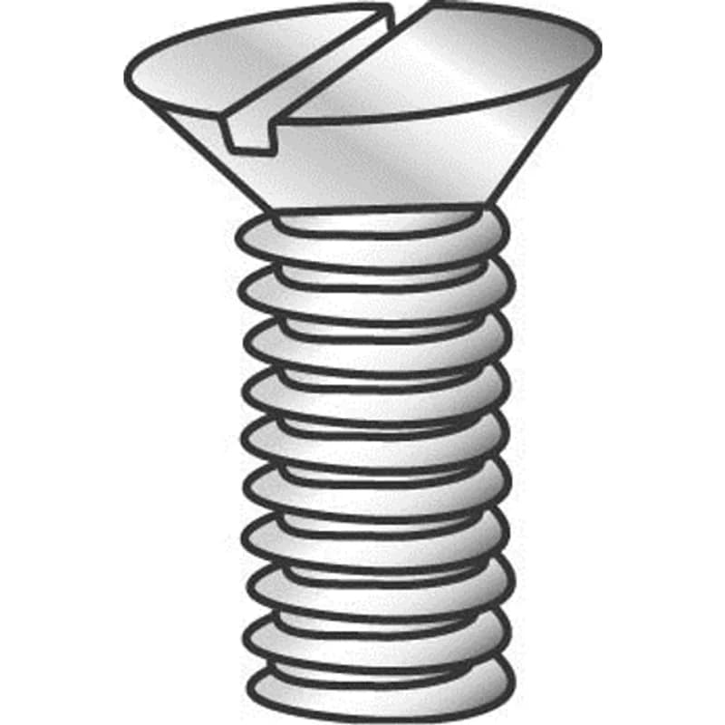 A machine screw with a straight shank and external threads for use with a pre-tapped hole or a nut. It is made of steel with a zinc plated finish. The screw is size 8-32 and measures 2 inches long, with a flat head and slotted drive.