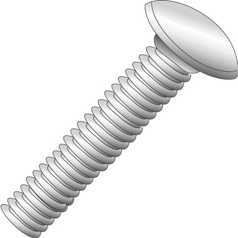 Round head carriage bolt with a square neck under the head and a unified thread pitch. It is made of steel with a zinc plated finish. The bolt is 1/4 in diameter and 3/4 in long, with 20 TPI threads.