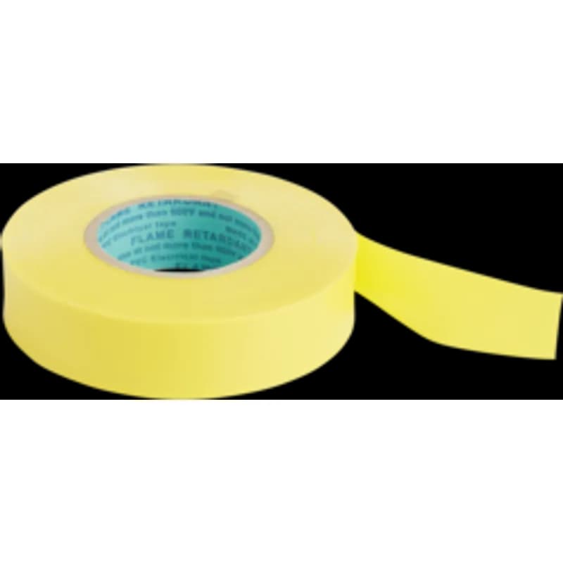 General-purpose vinyl PVC electrical tape for phasing and color coding. It is yellow and sized 3/4 inch wide by 60 feet long, with a 7 mil thickness. The tape is intended for wire identification and provides moisture-tight electrical and mechanical protection.