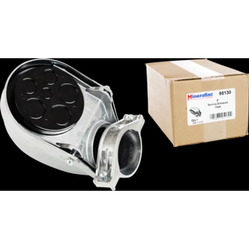 Clamp-on service entrance cap for 4-inch EMT and rigid/IMC conduit. It is made of aluminum with a silver color and no additional finish. The enclosure is listed as Weatherhead.