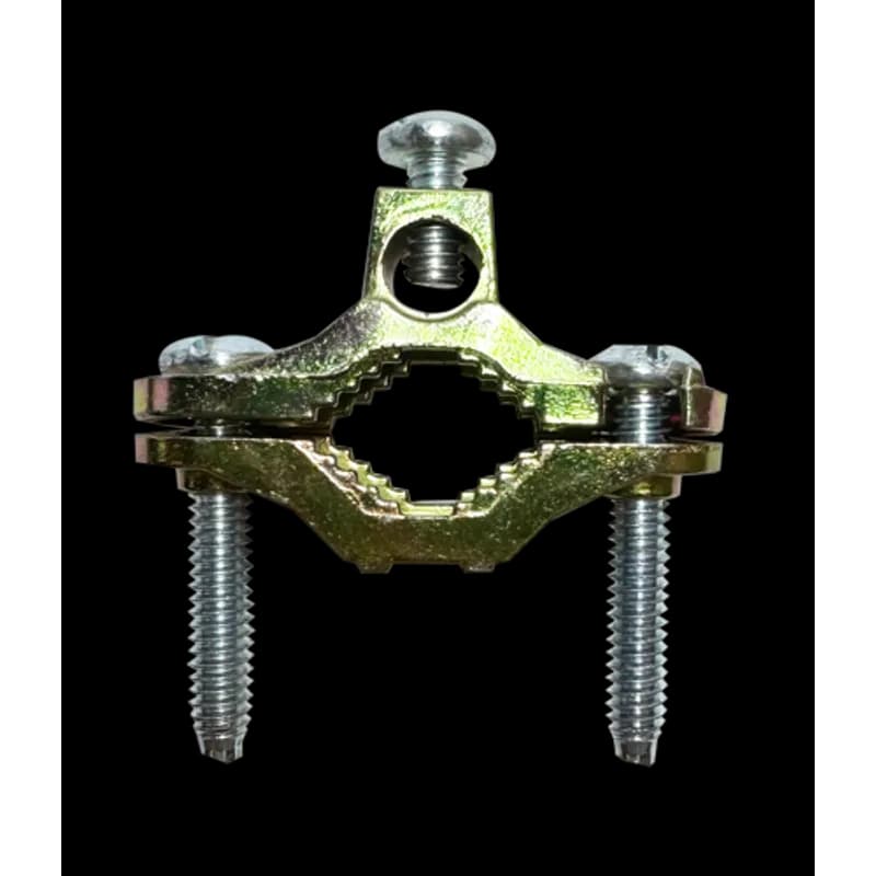 Ground clamp for grounding applications, made to accommodate bare cable. It is sized for 1/2" to 1" and is intended for copper wire sizes #2, 4, 6, 8, and 10 AWG. The sheet lists the conductor material as zinc plated and the insulation as bare.
