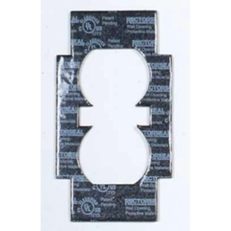 Minerallac Company 96238 - A single-component fire rated gasket for use with electrical boxes in fire rated assemblies. It is mounted on the inside of the cover plate and installed at the same time as the cover plate to cover the opening and provide fire protection. The gasket is highly intumescent, silver in color, and sized for a single receptacle at 5 x 5 x 5.
